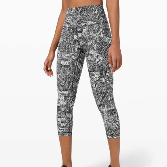 LULULEMON Wunder Train High-Rise Crop 21" Tear It Up Alpine White Black size 6 - Picture 1 of 8